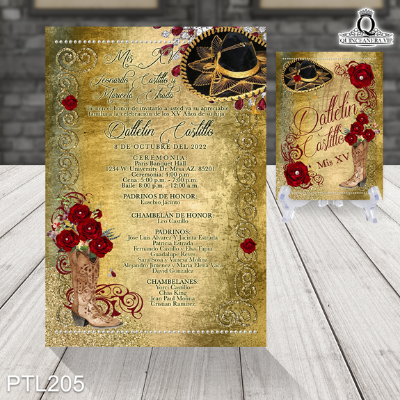 Invitaciones de Quinceañera de Botas y Sobrero Charros PTL205 - PTL205