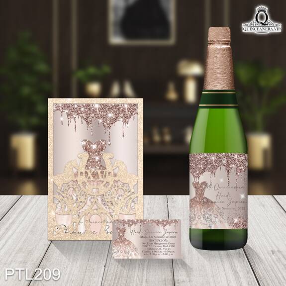 Invitaciones de Quinceañera de Glamurosa vestido PTL209 - PTL209