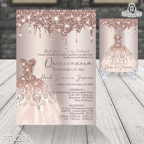 Invitaciones de Quinceañera de Glamurosa vestido PTL209 - PTL209