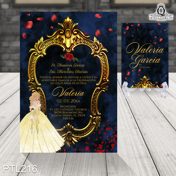 Invitaciones de Quinceañera de la Princesa Bella - PTL216