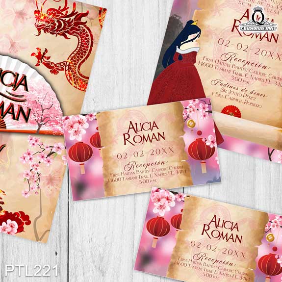 Invitaciones de Quinceañera de la Princesa Mulán - PTL221