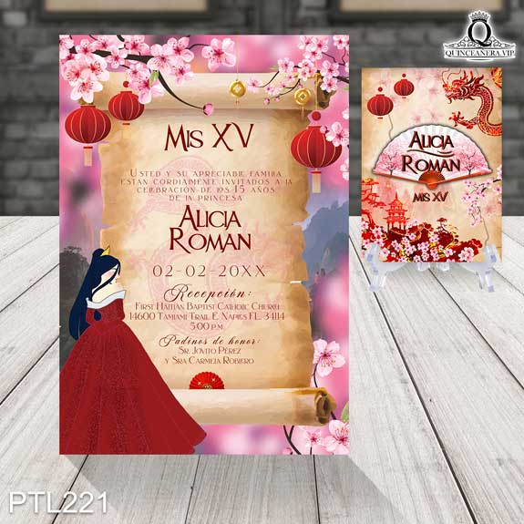 Invitaciones de Quinceañera de la Princesa Mulán - PTL221