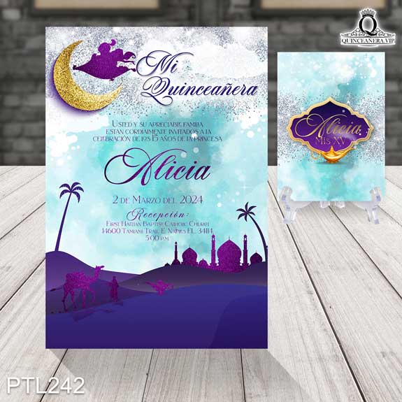 Invitaciones de la Princesa Jasmín de Aladdin - PTL242