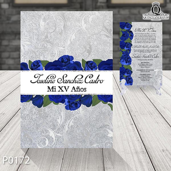 invitación con rosas azules