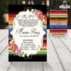 Reverso de invitación con tela mexicana Quinces con tema mexicano con flores