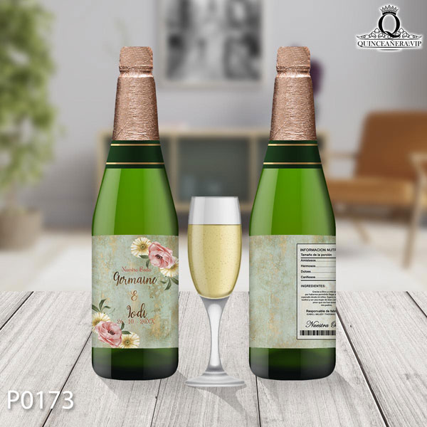 Etiqueta de botellas invitación con rosas y luces tema vintage
