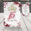 Frente de invitación de quinces con joyas y flores