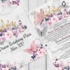 diseño con mariposas con flores y corona para invitación de 15