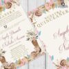 invitación con botas y flores para quinceanera
