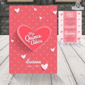 Invitaciones de 15 Años de Corazones Polka Dots PTL003