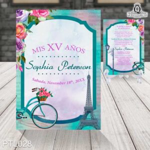 Invitaciones de 15 Años de Torre Paris Bicicleta PTL028