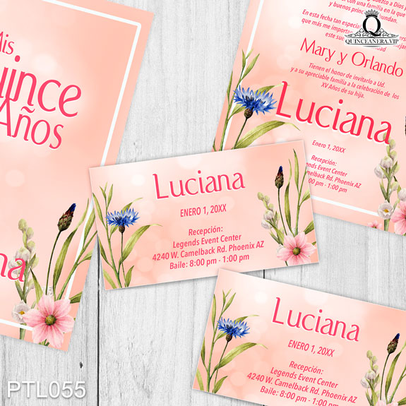 PTL055@ ¡Celebra a lo grande tu quinceañera con nuestras
invitaciones de 15 años Primavera y Jazmín en colores Coral Rosado y Blanco! Con un diseño floral
y fresco, estas invitaciones capturan la belleza de la primavera, haciendo que tu fiesta sea
inolvidable. Solo de Quinceañera VIP en InvitacionesModernas.com