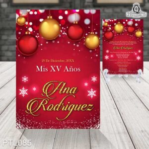 Invitaciones de 15 Años de Navidad Esferas PTL085