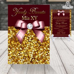 Invitaciones de 15 Años de Glamuroso lazos PTL110