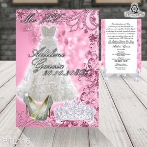 Invitaciones de 15 Años Vestidos Zapatillas Coronas PTL116