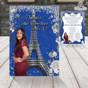Invitaciones de 15 Años de Torre de Paris Diamantes PTL118
