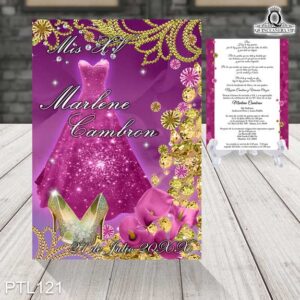 Invitaciones de 15 Años de Realeza vestido PTL121