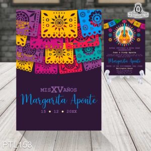 Invitaciones de 15 Años de Papel Picado Mexicano PTL153