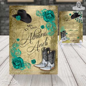 Invitaciones de 15 Años de Botas Vaqueras Sombrero PTL154