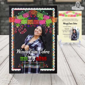 Invitaciones de 15 Años con fotos y papel picado PTL155
