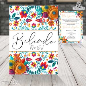 Invitaciones de 15 Años de Flores Estilo Mexicano PTL157