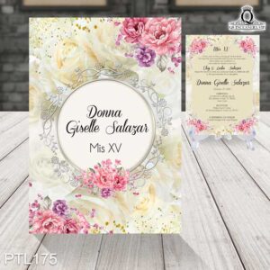 Invitaciones de 15 Años de Flores Emblemas Brillos PTL175
