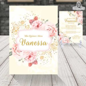 Invitaciones de 15 Años de Flores Rosas Diamante PTL185
