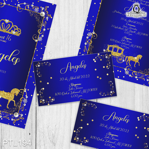 PTL194@ ¡Celebra tu quinceañera con estilo con nuestras
invitaciones de XV años Realeza y Carruaje en colores Azul Royal y Dorado! Con un diseño
majestuoso y sofisticado, estas invitaciones harán que tu evento sea digno de una princesa,
asegurando que tu celebración sea inolvidable. Solo de Quinceañera VIP en
InvitacionesModernas.com