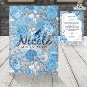 Invitaciones de 15 Años de Flores Coronas Glitter PTL195