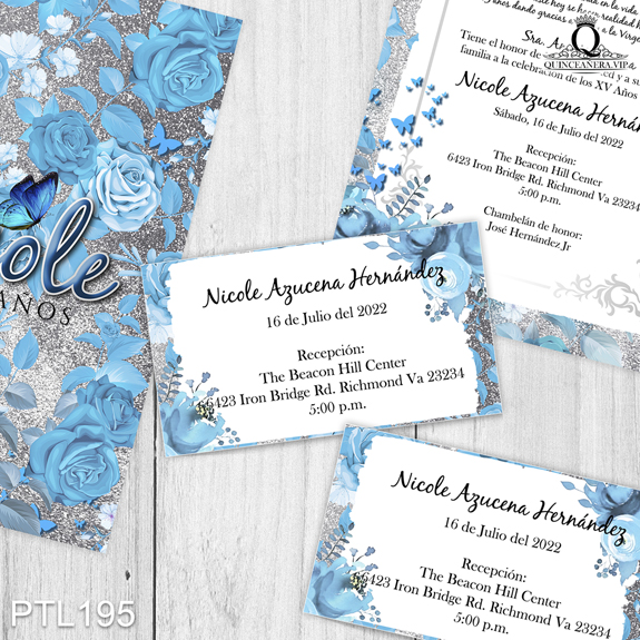 PTL195@ ¡Tu quinceañera inolvidable comienza con nuestras
invitaciones de 15 años Flores y Coronas Glitter en colores Azul Tiffany y Plateado! Estas
invitaciones, con su diseño brillante y elegante, son perfectas para una celebración llena de
glamour y estilo. Solo de Quinceañera VIP en InvitacionesModernas.com