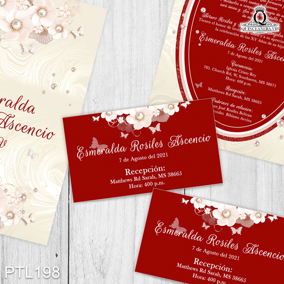 PTL198@ ¡Hagamos especial tu quinceañera con nuestras
invitaciones de XV años Perlas y Flores en colores Rojo y Rubor Rosa! Con un diseño elegante y
sofisticado, estas invitaciones harán que tu celebración sea inolvidable y llena de encanto. Solo de
Quinceañera VIP en InvitacionesModernas.com