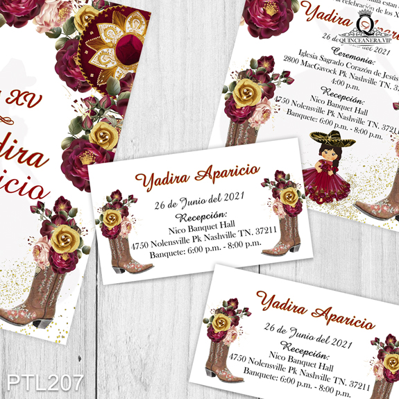 PTL207@ ¡Tu quinceañera perfecta comienza con nuestras
invitaciones de 15 años Fiesta Mexicana y Sombrero Charro en colores Vino y Caramelo! Con un
diseño vibrante y festivo, estas invitaciones capturan la alegría de una auténtica celebración
mexicana. Solo de Quinceañera VIP en InvitacionesModernas.com