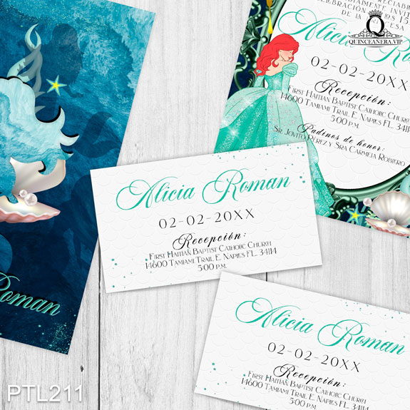 PTL211@ ¡Hagamos especial tu quinceañera con nuestras
invitaciones de 15 años Princesa Ariel y Perlas en colores Azul Royal y Verde Esmeralda! Con un
diseño encantador y mágico, estas invitaciones capturan la esencia de un cuento de hadas,
asegurando que tu celebración sea inolvidable. Solo de Quinceañera VIP en
InvitacionesModernas.com