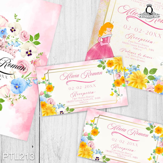 PTL213@ ¡Tu quinceañera, tu momento con nuestras invitaciones de
15 años Princesa Aurora y Diamantes de Corazón en colores Rubor Rosa y Amarillo Canario! Con
un diseño brillante y elegante, estas invitaciones capturan la magia de un cuento de hadas,
asegurando que tu evento sea inolvidable. Solo de Quinceañera VIP en
InvitacionesModernas.com