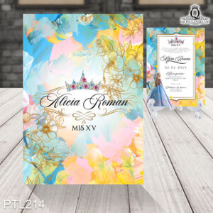 Invitaciones de Quinceañera de la bella durmiente PTL214 frente y reverso