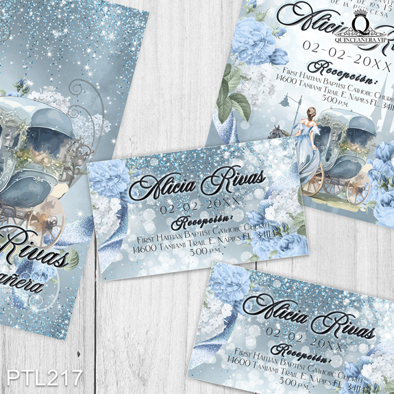 PTL217@ ¡Celebra tu quinceañera con estilo con nuestras
invitaciones de 15 años Princesa Cenicienta y Carruaje Real en colores Azul Tiffany y Plateado! Con
un diseño mágico y elegante, estas invitaciones capturan la esencia de un cuento de hadas,
haciendo que tu evento sea inolvidable. Solo de Quinceañera VIP en
InvitacionesModernas.com