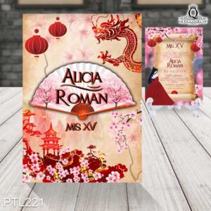 Invitaciones de 15 años de la Princesa Mulán PTL221 frente y reverso