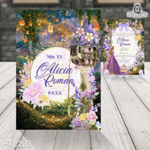 Invitaciones de 15 años de la Princesa Rapunzel PTL223 frente y reverso