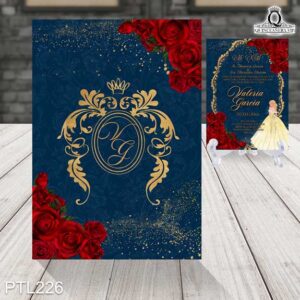 Invitaciones de Quinceañera de la bella y la bestia PTL226 frente y reverso