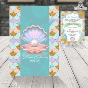 Invitaciones de xv años de la sirenita PTL228 frente y reverso