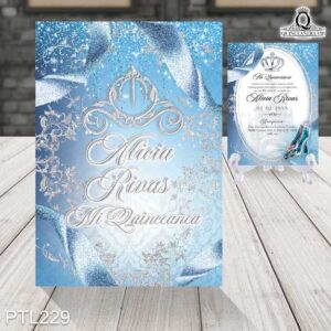 Invitaciones de la Cenicienta PTL229 frente y reverso