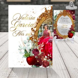 Invitaciones de xv años de Blanca Nieves PTL232 frente y reverso