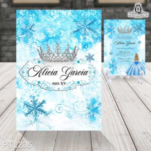 Invitaciones de 15 años de la Princesa Elsa PTL235 frente y reverso