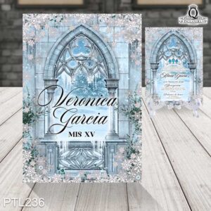 Invitaciones de Quinceañera de frozen PTL236 frente y reverso