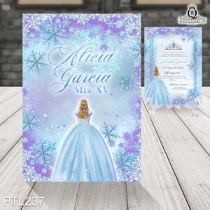 Invitaciones de xv años de Elsa de frozen PTL237 frente y reverso