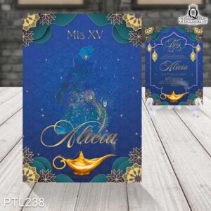 Invitaciones de Quinceañera de aladdin PTL238 frente y reverso