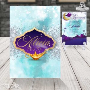 Invitaciones de la princesa jasmín de aladdin PTL242 frente y reverso