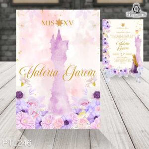 Invitaciones de quinceañera de Rapunzel PTL246 frente y reverso