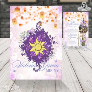 invitaciones de la torre de rapunzel PTL247 frente y reverso