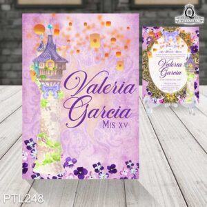 Invitaciones de quinceañera de Rapunzel de enredados PTL248 frente y reverso